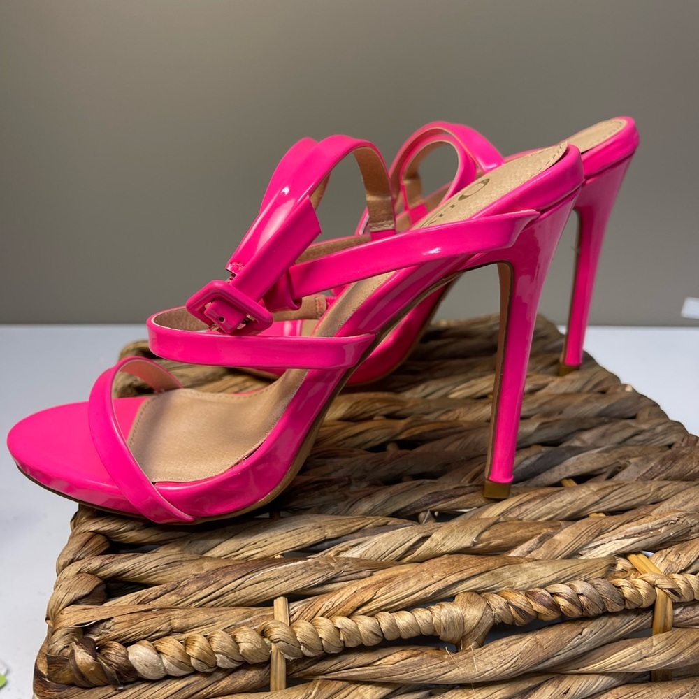 Femme Neon Pink Strappy Stiletto Heels - Picture 7 of 7